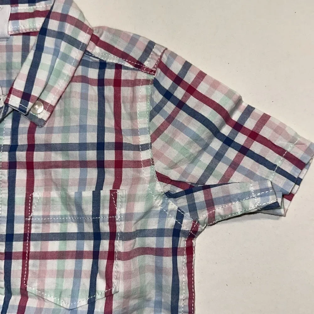 GAP Kids | Blue & Red | Plaid Poplin Short Sleeve Shirt